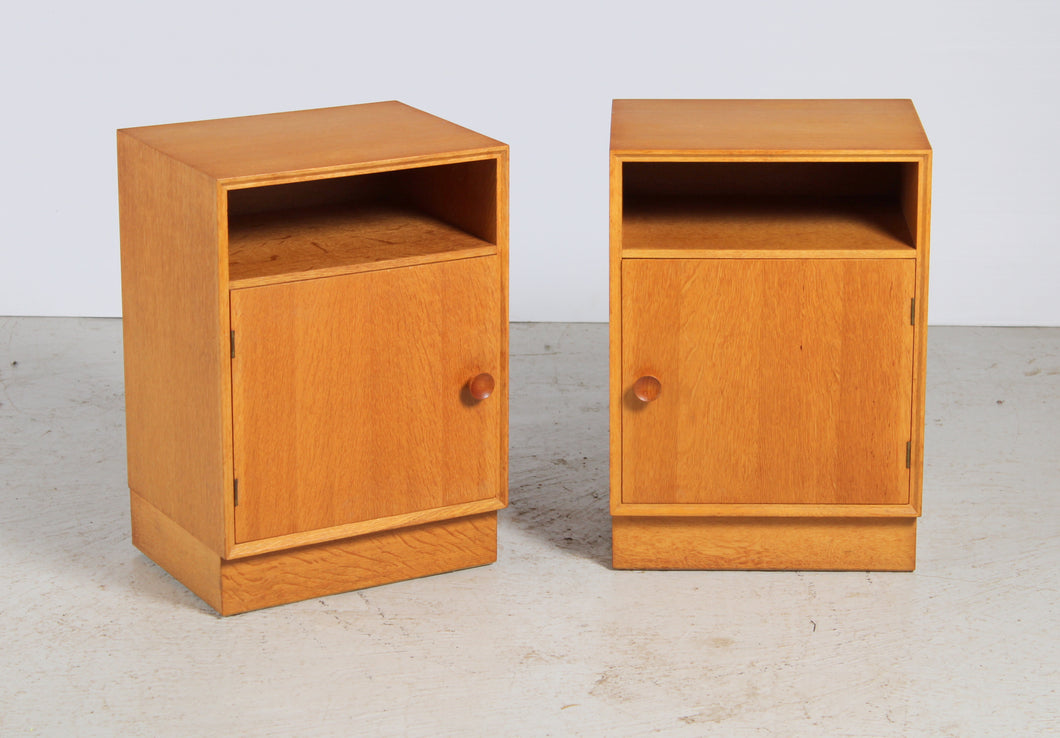 A Pair of Midcentury Oak Bedside Tables by Meredew, c. 1960s.