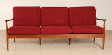 Load image into Gallery viewer, Danish Mid Century rosewood 3-seater sofa with red wool upholstery, circa 1960s
