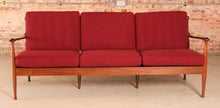 Load image into Gallery viewer, Danish Mid Century rosewood 3-seater sofa with red wool upholstery, circa 1960s