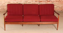 Load image into Gallery viewer, Danish Mid Century rosewood 3-seater sofa with red wool upholstery, circa 1960s