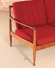 Load image into Gallery viewer, Danish Mid Century rosewood 3-seater sofa with red wool upholstery, circa 1960s