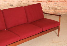 Load image into Gallery viewer, Danish Mid Century rosewood 3-seater sofa with red wool upholstery, circa 1960s