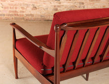 Load image into Gallery viewer, Danish Mid Century rosewood 3-seater sofa with red wool upholstery, circa 1960s