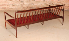 Load image into Gallery viewer, Danish Mid Century rosewood 3-seater sofa with red wool upholstery, circa 1960s