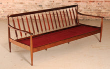 Load image into Gallery viewer, Danish Mid Century rosewood 3-seater sofa with red wool upholstery, circa 1960s