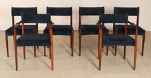 Load image into Gallery viewer, Set of 6 rosewood dining chairs with blue velvet upholstery by Robert Heritage, circa 1960s
