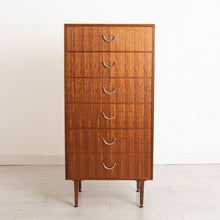 Load image into Gallery viewer, Midcentury Tallboy Chest of Drawers in Tola with Brass Handles by Meredew c.1960