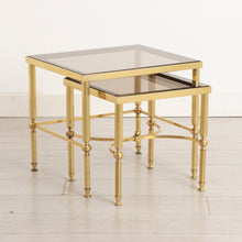 Load image into Gallery viewer, Hollywood Regency Brass & Glass Nest of Two Tables c.1970