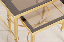 Load image into Gallery viewer, Hollywood Regency Brass & Glass Nest of Two Tables c.1970