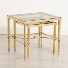 Load image into Gallery viewer, Hollywood Regency Brass & Glass Nest of Two Tables c.1970