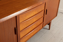 Load image into Gallery viewer, Danish Mid Century teak sideboard with tambour doors by K B Simonsen for Faarup Mobelfabrik, circa 1960s. Excellent restored condition