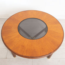 Load image into Gallery viewer, Midcentury G Plan Round Coffee Table with Smoked Glass Top & Brass Feet c.1960s