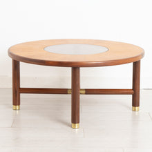 Load image into Gallery viewer, Midcentury G Plan Round Coffee Table with Smoked Glass Top & Brass Feet c.1960s