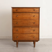 Load image into Gallery viewer, Midcentury Mahogany Chest of Drawers with Brass Hook Handles by A. Younger c.1965