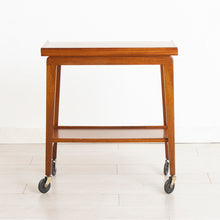 Load image into Gallery viewer, Midcentury Metamorphic Mahogany Serving Trolley with Flip out Swivel Top