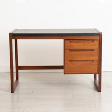 Load image into Gallery viewer, Midcentury Scandinavian Style Teak Writing Desk with Black Vinyl Top