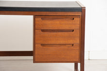 Load image into Gallery viewer, Midcentury Scandinavian Style Teak Writing Desk with Black Vinyl Top