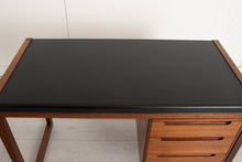 Load image into Gallery viewer, Midcentury Scandinavian Style Teak Writing Desk with Black Vinyl Top