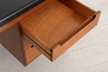 Load image into Gallery viewer, Midcentury Scandinavian Style Teak Writing Desk with Black Vinyl Top