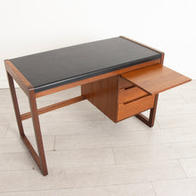 Load image into Gallery viewer, Midcentury Scandinavian Style Teak Writing Desk with Black Vinyl Top