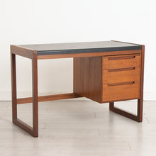 Load image into Gallery viewer, Midcentury Scandinavian Style Teak Writing Desk with Black Vinyl Top