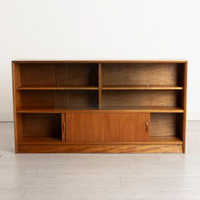 Load image into Gallery viewer, Midcentury Slim Teak Bookcase with Sliding Doors by Herbert E Gibbs c.1965
