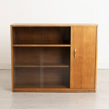 Load image into Gallery viewer, Midcentury Solid Oak Bookcase with Sliding Glass Doors c.1960s