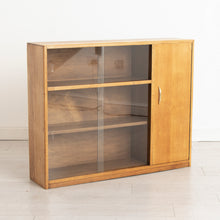 Load image into Gallery viewer, Midcentury Solid Oak Bookcase with Sliding Glass Doors c.1960s