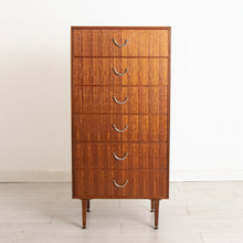 Load image into Gallery viewer, Midcentury Tallboy/Chest of Drawers in Tola with Brass Handles by Meredew c.1960