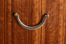 Load image into Gallery viewer, Midcentury Tallboy/Chest of Drawers in Tola with Brass Handles by Meredew c.1960