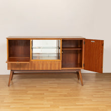 Load image into Gallery viewer, Midcentury Teak Drinks Cabinet with Sliding Glass Doors by Beautility c.1965