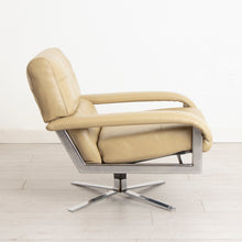 Load image into Gallery viewer, Pair of Midcentury Pieff 'Gamma' Leather & Chrome Swivel Armchairs c.1970s