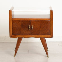 Load image into Gallery viewer, Pair of Italian Midcentury Rosewood Bedside Tables with Glass Tops & Brass Feet c.1955