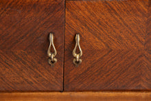 Load image into Gallery viewer, Pair of Italian Midcentury Rosewood Bedside Tables with Glass Tops & Brass Feet c.1955