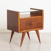 Load image into Gallery viewer, Pair of Italian Midcentury Rosewood Bedside Tables with Glass Tops & Brass Feet c.1955