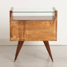 Load image into Gallery viewer, Pair of Italian Midcentury Rosewood Bedside Tables with Glass Tops & Brass Feet c.1955