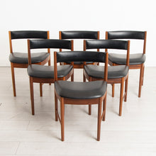 Load image into Gallery viewer, Set of 6 McIntosh Teak Dining Chairs with Original Black Vinyl Upholstery c.1960