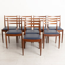 Load image into Gallery viewer, Set of Eight Midcentury G-Plan Dining Chairs with Original Navy Blue Vinyl Seats