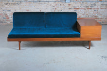 Load image into Gallery viewer, Mid Century teak daybed with teal colour velvet cushions, circa 1960s.