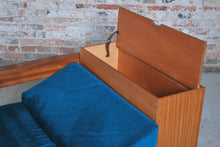 Load image into Gallery viewer, Mid Century teak daybed with teal colour velvet cushions, circa 1960s.