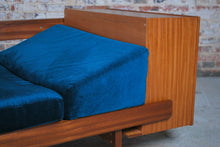 Load image into Gallery viewer, Mid Century teak daybed with teal colour velvet cushions, circa 1960s.