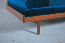 Load image into Gallery viewer, Mid Century teak daybed with teal colour velvet cushions, circa 1960s.