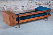 Load image into Gallery viewer, Mid Century teak daybed with teal colour velvet cushions, circa 1960s.