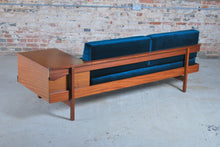 Load image into Gallery viewer, Mid Century teak daybed with teal colour velvet cushions, circa 1960s.