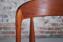 Load image into Gallery viewer, Set of 4 Danish Mid Century Model 16 teak dining chairs with original black vinyl upholstery by Johannes Andersen for Uldum Mobelfabrik, circa 1960s.