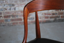 Load image into Gallery viewer, Set of 4 Danish Mid Century Model 16 teak dining chairs with original black vinyl upholstery by Johannes Andersen for Uldum Mobelfabrik, circa 1960s.