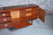 Load image into Gallery viewer, Mid Century teak and mahogany long sideboard with brass handles by Greaves&Thomas, stamped 1966.