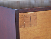 Load image into Gallery viewer, Mid Century teak and mahogany long sideboard with brass handles by Greaves&Thomas, stamped 1966.