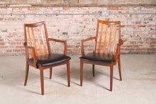 Load image into Gallery viewer, Set of 6 Mid Century G-plan Fresco afromosia carver dining chairs reupholstered with premium black vinyl.