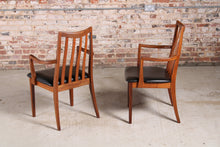 Load image into Gallery viewer, Set of 6 Mid Century G-plan Fresco afromosia carver dining chairs reupholstered with premium black vinyl.